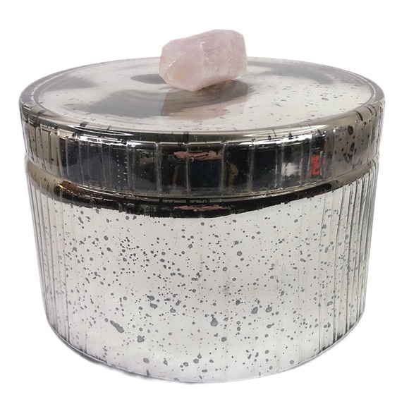 NEW Creative Co-Op 8” Round Mercury Glass Storage Container Pink Quartz Knob Lid - Picture 3 of 6